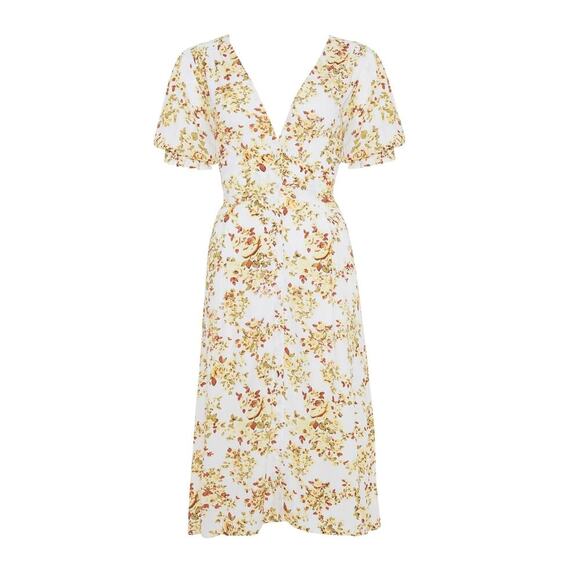 FAITHFULL Goldie Floral Off White Rafa Midi Dress Women's Size 6 = Medium - Picture 16 of 16